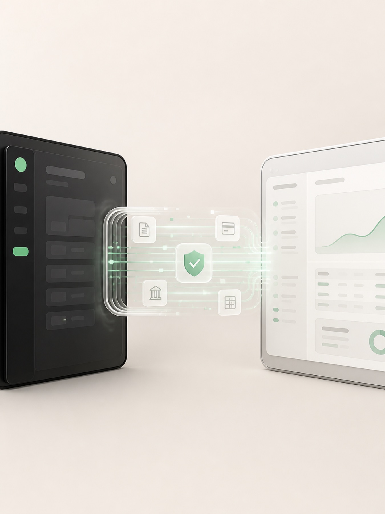 To softwareplatforme forbundet af et sikkert data- og integrationsflow